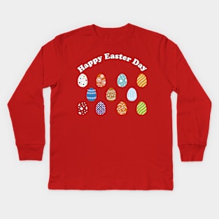 Cute Colorful Easter Egg Hunt Happy Easter Day Kids Long Sleeve T-Shirt